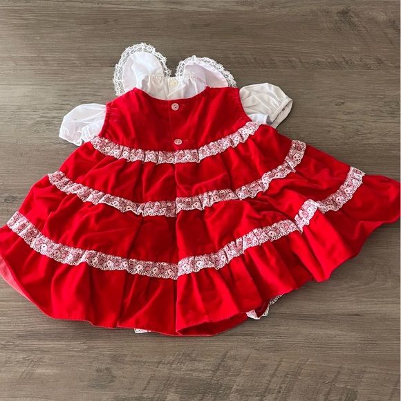 Babyfair x Vintage Tiered Red Velvet Baby Holiday Dress with Bloomers - Picture 2 of 12